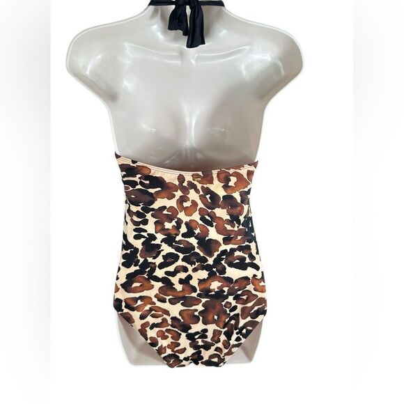 St. John Brown Cheetah Print Halter One Piece Swimsuit - Picture 5 of 10